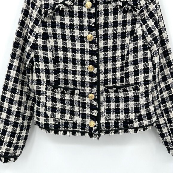 WALTER BAKER baca jacket blazer tweed fringe trim gold buttons old money M - Picture 6 of 11